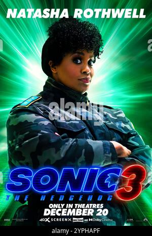 Sonic the Hedgehog 3 (2024) von Jeff Fowler mit Natasha Rothwell und Rachel. Sonic, Knuckles und Tails vereinen sich gegen einen mächtigen neuen Gegner, Shadow, einen mysteriösen Bösewicht mit Kräften, die sie bisher nicht erlebt haben. Poster mit US-Zeichen **NUR FÜR REDAKTIONELLE ZWECKE***. Quelle: BFA / Paramount Pictures Stockfoto