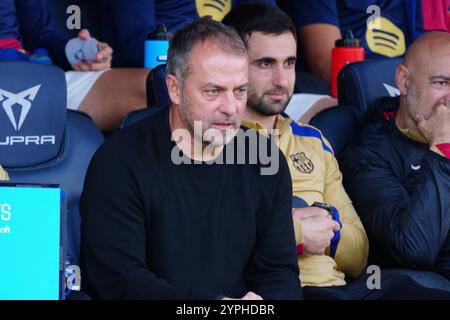 30. November 2024; Estadi Olimpic Lluis Companys, Barcelona, Spanien, Spanisch La Liga Football, Barcelona gegen Las Palmas; Trainer des FC Barcelona Hansi Flick Stockfoto