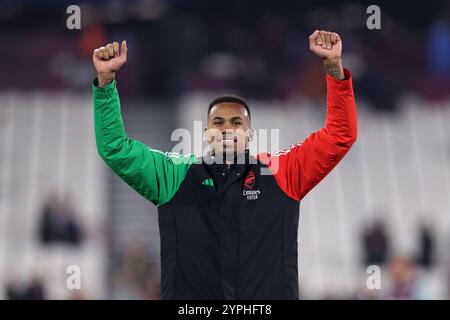 London, Großbritannien. November 2024 30. Gabriel von Arsenal feiert nach dem Spiel der Premier League im London Stadium. Der Bildnachweis sollte lauten: Paul Terry/Sportimage Credit: Sportimage Ltd/Alamy Live News Stockfoto