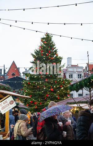 Tallinn, Estland - 06.01.2018 - Weihnachtsmarkt mit Weihnachtsbaum in der Altstadt Stockfoto