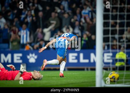 Barcelona, Spanien. November 2024 30. Während eines La Liga EA Sports Matches zwischen RCD Espanyol und RC Celta im Stage Front Stadium in Barcelona, Spanien, am 30 2024. November. Foto: Felipe Mondino/SIPA USA Credit: SIPA USA/Alamy Live News Stockfoto