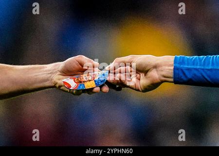 Barcelona, Spanien. November 2024 30. Shin Guard spielte während des La Liga EA Sports Matches zwischen RCD Espanyol und Celta de Vigo am 30. November 2024 im RCDE-Stadion in Barcelona, Spanien. (Foto: Sergio Ruiz/Imago) Credit: PRESSINPHOTO SPORTS AGENCY/Alamy Live News Stockfoto