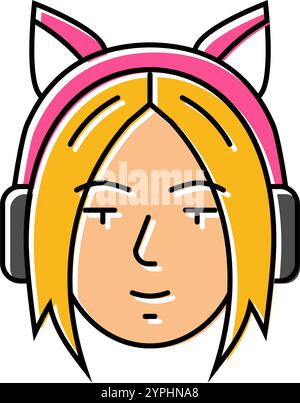 Frau Otaku Avatar Farbe Symbol Vektor Illustration Stock Vektor
