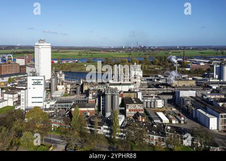 Maisstärkefabrik in einem Hafen am Rhein, in Nordrhein-Westfalen Stockfoto