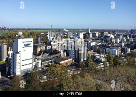 Maisstärkefabrik in einem Hafen am Rhein, in Nordrhein-Westfalen Stockfoto