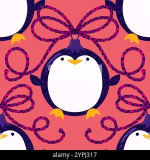 Nahtloses Pinguinmuster für Geschenkpapier und Stoffe sowie Bettwäsche und Kinderbekleidung und Neujahrsverpackungen sowie Noel Winter pac Stockfoto