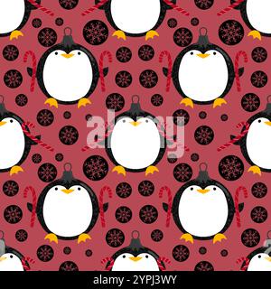 Nahtloses Pinguinmuster für Geschenkpapier und Stoffe sowie Bettwäsche und Kinderbekleidung und Neujahrsverpackungen sowie Noel Winter pac Stockfoto