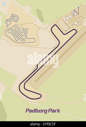 Dies ist eine Karte der Rennstrecke Padborg Park, einer Motorsportanlage in Dänemark. Die Karte ist in einem einfachen, schematischen Stil gezeichnet Stock Vektor