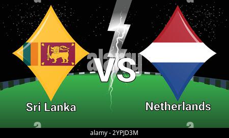 Spiel Stadion und Sky Stars Thunder Flash mit Sri Lanka gegen die Niederlande Stock Vektor
