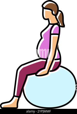 Vogel Hund Pose schwangere Fitness Farbe Symbol Vektor Illustration Stock Vektor