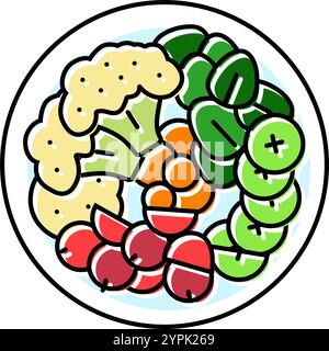 Frisches Gemüse rohe Foodist Farbe Symbol Vektor Illustration Stock Vektor