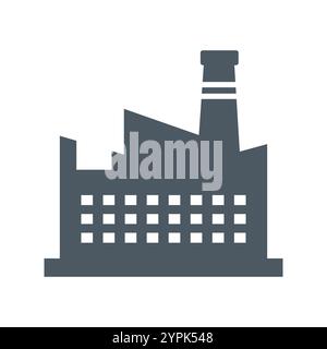 Fabrik mit einem zentralen Gebäude, Fenstern und einem hohen Kamin, symbolisiert Industrie und Fertigung. Ideal für Industrie-, Produktions- und Geschäftsanwendungen Stock Vektor