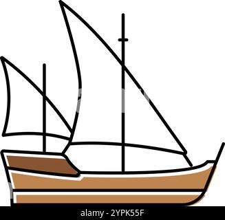 Karavel altes Schiff Farbe Symbol Vektor Illustration Stock Vektor