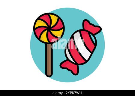 Süßigkeiten-Symbol. Symbolstil für farbige Umrisse. Symbol für Mahlzeit. Verpflegung Elemente Vektor-Illustration Stock Vektor