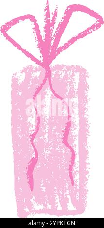 Geschenkbox mit Buntstift. Kreide mit Schleife vorhanden. Rosafarbene Dekoration zum Valentinstag. Coquette-Doodle-Stil. Vektorillustration isoliert auf weißem Hintergrund Stock Vektor