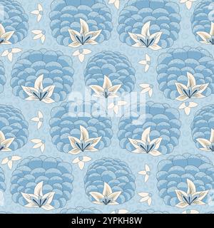 Nahtloses Chinoiserie-Blumenmuster. Pfingstrosen-Blumen wiederholen Hintergrundcover. Modernes Wildblumenmotiv mit Oberflächenmuster. Vektorhandgezeichneter Chintz Stock Vektor