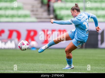 Melbourne, Australien. November 2024 30. Die Rhianna Pollicina in Melbourne City wurde im AAMI Park im Rahmen des 5. Runde-Spiels der A-League 2024/25 zwischen Melbourne City FC und Western Sydney Wanderers FC in Aktion gesehen. Endresultate; Melbourne City FC 2-0 Western Sydney Wanderers FC. (Foto: Olivier Rachon/SOPA Images/SIPA USA) Credit: SIPA USA/Alamy Live News Stockfoto