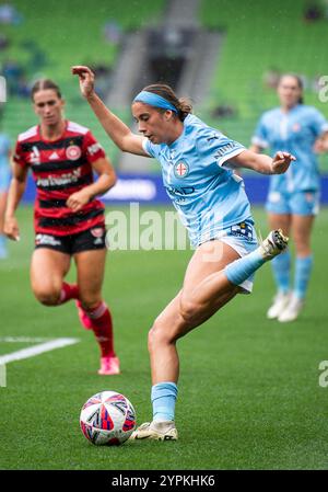 Melbourne, Australien. November 2024 30. Mariana Speckmaier in Melbourne City war im AAMI Park im Einsatz beim 5. Runde der Frauen-A-League 2024/25 zwischen Melbourne City FC und Western Sydney Wanderers FC. Endresultate; Melbourne City FC 2-0 Western Sydney Wanderers FC. (Foto: Olivier Rachon/SOPA Images/SIPA USA) Credit: SIPA USA/Alamy Live News Stockfoto