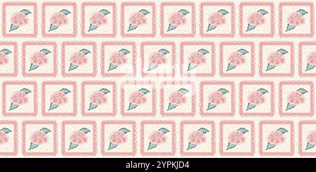 Nahtloses Blumenmuster aus Chintz-Pachwork. Moderne Blume in quadratischen Rahmen endlosen Hintergrund. Durchgehende Verzierung des Bauernhauses mit Wildblumenmotiv. Handgezeichnete Vektorgrafik. Stock Vektor