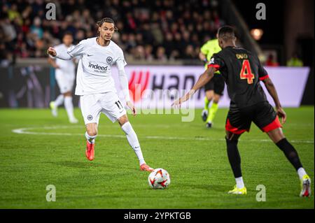 Herning, Dänemark. November 2024. Hugo Ekitike (11) von Eintracht Frankfurt wurde während des Spiels der UEFA Europa League zwischen dem FC Midtjylland und Eintracht Frankfurt in der MCH Arena in Herning gesehen. Stockfoto
