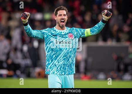 Herning, Dänemark. November 2024. Torhüter Kevin Trapp (1) von Eintracht Frankfurt beim Spiel der UEFA Europa League zwischen dem FC Midtjylland und Eintracht Frankfurt in der MCH Arena in Herning. Stockfoto