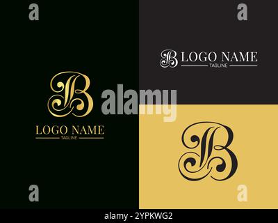 Der goldene Buchstabe B als Symbol. Das ursprüngliche Design des Buchstaben B in einem hochwertigen, goldenen Vektorformat. Drucken Sie als Zeichen einen Stempel mit den Initialen des Monogramms. Stock Vektor
