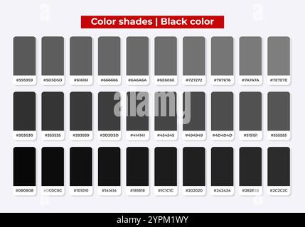 Farbpalette, Schwarze Farbtöne, Farbharmonie, Set trendiger, flacher Farben, Farbfelder Stock Vektor