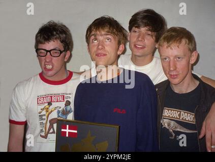 Blur erhielt einen dänischen Preis auf der Sanremo 1996: Links Graham Coxon, Damon Albarn, Alex James, Dave Rowntree Stockfoto