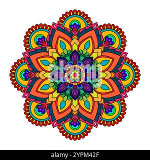 Farbe Mandala Vektor Illustration Vorlage, isolierte handgezeichnete Doodle Mandala, ethnische Mandala mit bunten Stammesverzierung. Stock Vektor