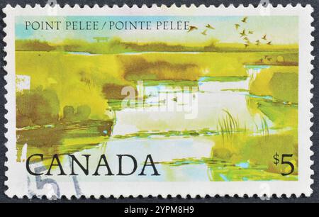 Gestempelte Briefmarke, gedruckt von Kanada, die Point Pelee zeigt, um 1983. Stockfoto