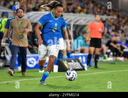 Gold Coast, Australien. 1. Dezember 2024, Brasiliens Nycole Sobrinho während des internationalen Freundschaftsspiels Australien gegen Brasilien. Quelle: Kleber Osorio/Alamy Live News Stockfoto