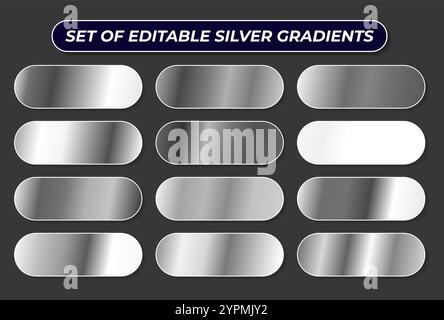 Set aus silbernen Hintergründen mit Farbverlauf, silberne Metallic-Textur für Rahmen, Band, Münze, Medaille Stock Vektor