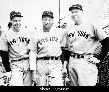 Baseballlegenden Joe DiMaggio, Jimmie Foxx und Johnny Mize Stockfoto