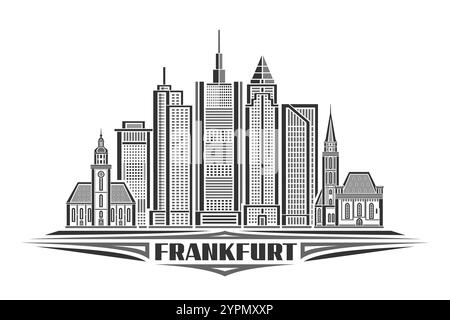 Vektor-Illustration von Frankfurt, monochrome horizontale Karte mit linearem Design frankfurt City Scape, europäisches Urban Line Art Konzept mit einzigartigem Letter Stock Vektor