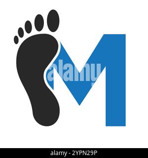 Initial Letter M Foot Logo Design Konzept für Step Symbol Vector Sign Stock Vektor