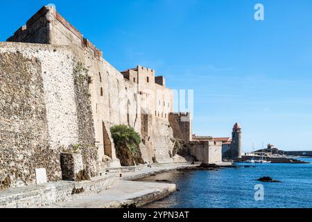 Die Festung Chateau Royale in der Altstadt von Collioure, Cote Vermeille, Languedoc-Roussillon, Frankreich Stockfoto