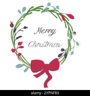 Rahmen für Weihnachtssymbole. Winterferien-Kreiskranz. Niedliche Doodle Hand gezeichnet Blob Pinsel streichen flache Design Rand Illustration. Verzweigungen, Blätter Stock Vektor