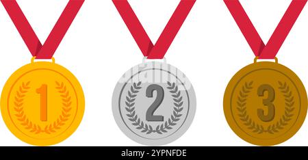 Gold-, Silber- und Bronzemedaille mit Band Stock Vektor