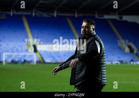 Harborough Town Manager Mitch Austin nach dem Spiel im Emirates FA Cup in der zweiten Runde im Select Car Leasing Stadium, Reading. Bilddatum: Sonntag, 1. Dezember 2024. Stockfoto