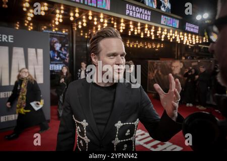 Olly Murs kommt zur europäischen Premiere von Better man im Odeon Luxe Leicester Square Cinema. Der visionäre neue Film über Robbie Williams. Stockfoto