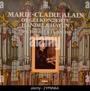Plattencover aus Vintage-Vinyl. Marie Claire Alain, Orgelkonzerte von Georg Friedrich Händel und Joseph Haydn, Johann Pachelbel und Johann Sebastian Bach, 1980 Stockfoto