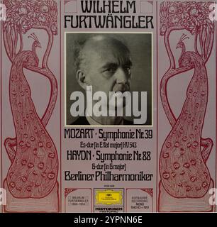 Plattencover aus Vintage-Vinyl. Wilhelm Furtwängler, Berliner Philharmoniker, Mozart-Symphonie Nr. 39, Haydn-Symphonie Nr. 88, Aufnahme Mono 1942/43 und 1951 Stockfoto