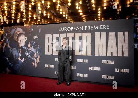 Robbie Williams kommt zur europäischen Premiere von Better man im Odeon Luxe Leicester Square Cinema. Der visionäre neue Film über Robbie Williams. Stockfoto