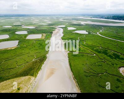 Aus der Vogelperspektive auf die Bucht von Somme in der Nähe von Le Crotoy, Frankreich Stockfoto