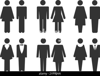 Piktogramme für die Toilettentür. Frau und Mann öffentliche Toilette Vektor Silhouetten Zeichen, weibliche und männliche Symbole isolierte Vektor-Illustration Stock Vektor