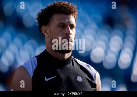 Charlotte, NC, USA. Dezember 2024. Carolina Panthers Tight End Feleipe Franks (84) während der Aufwärmphase für das NFL Matchup in Charlotte, NC. (Scott Kinser/CSM). Quelle: csm/Alamy Live News Stockfoto