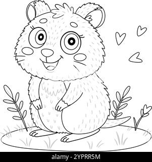 Niedlicher Quokka-Doodle-Style. Handgezeichnete schöne, lächelnde Tiermalseite. Haustier Charakter schwarz-weiß Malbuch, Kunsttherapie, Strichkunst. Vektorabbildung Stock Vektor