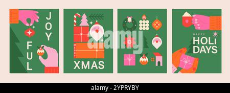 Set Frohe Weihnachten und Neujahr Flyer, Karten. Stock Vektor