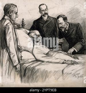 Eine Lithografie von Arthur Wellesley, First Duke of Wellington, 1852 im Alter von 83 Jahren auf seinem Sterbebett. Stockfoto