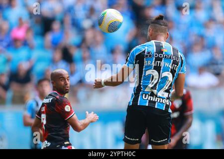 Porto Alegre, Brasilien. Dezember 2024. Martin Braithwaite aus Gremio, während des Spiels zwischen Gremio und Sao Paulo, für die brasilianische Serie A 2024, im Arena do Gremio Stadium in Porto Alegre am 1. Dezember 2024. Foto: Richard Ducker/DiaEsportivo/Alamy Live News Credit: DiaEsportivo/Alamy Live News Stockfoto